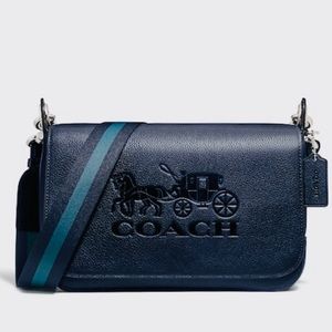 Coach Jes Messenger Crossbody Bag Blue Pebble Leather Carriage Logo GUC